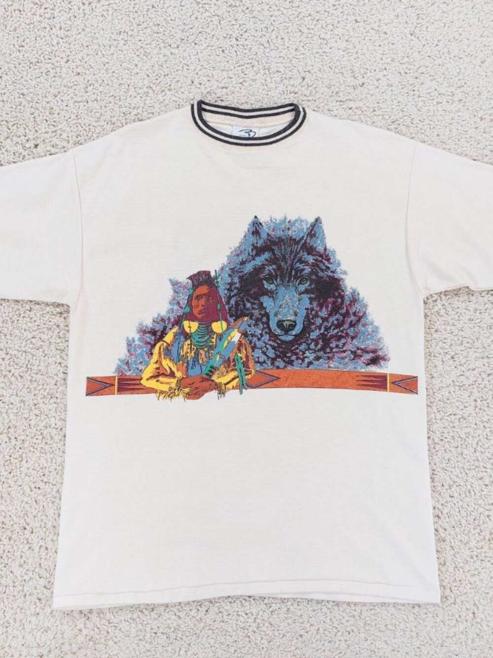 Vintage 90s Native American Wolf T-Shirt XL Single Stitched Heavyweight Textured